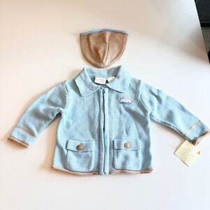 Nordstrom Baby Little Prince Blue Knit Zip Sweater Beanie Set 6 Months NWT